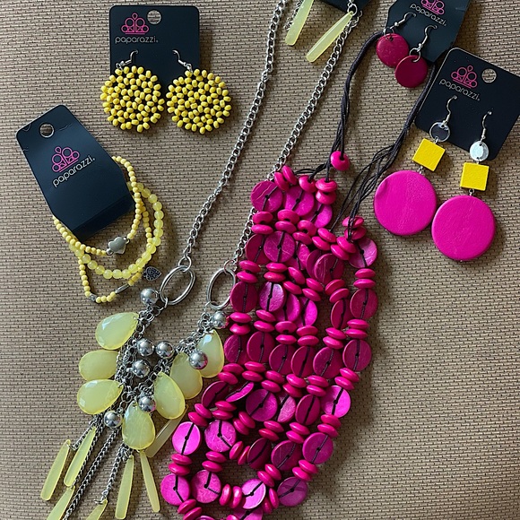 5pc Yellow and Pink Necklace Sets